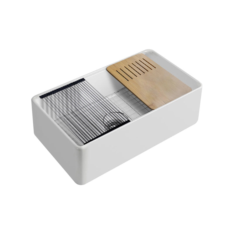 Farm Style Bathroom Sink Ceramic Rectangular Washroom Sink with Faucet