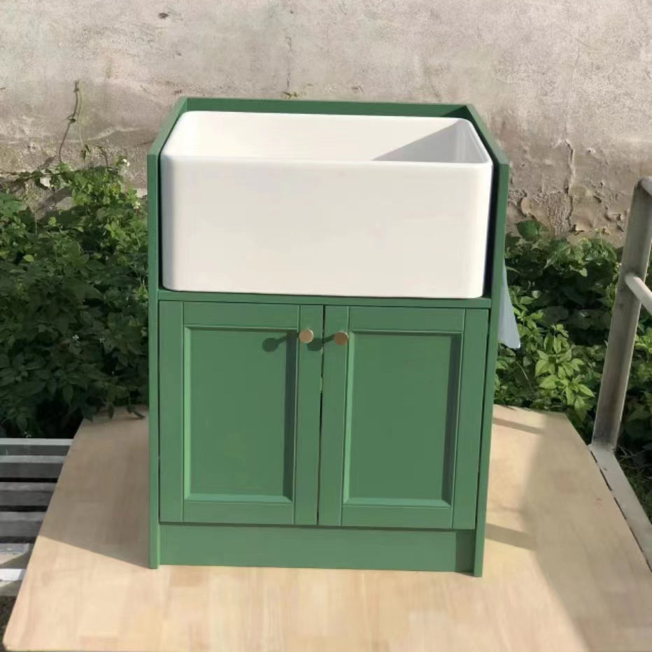 Farm Style Bathroom Sink Ceramic Rectangular Washroom Sink with Faucet