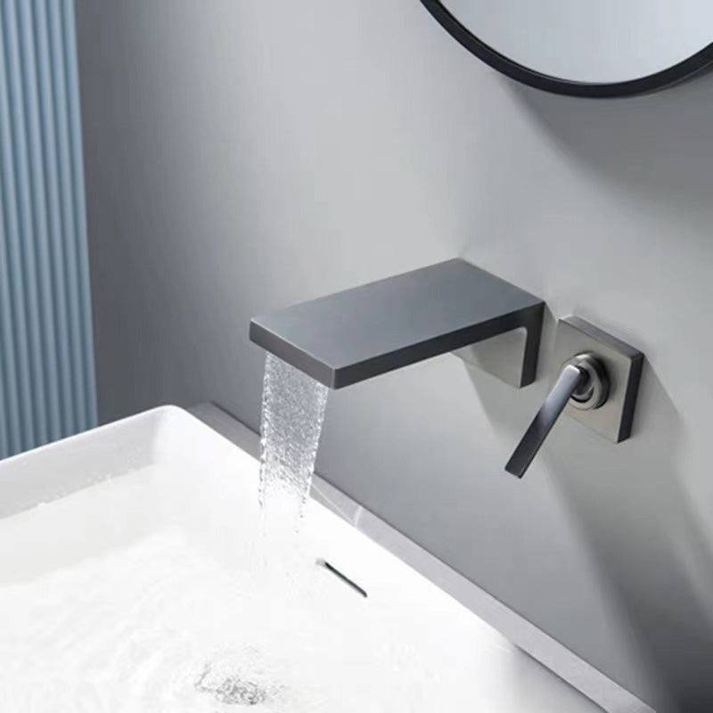 Wall Mounted Bathroom Faucet Waterfall Spout with Lever Handle