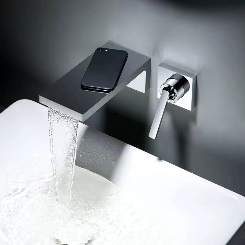 Wall Mounted Bathroom Faucet Waterfall Spout with Lever Handle