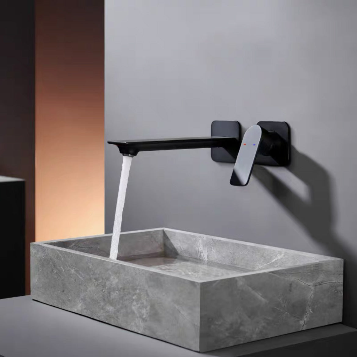 Wall Mounted Bathroom Faucet Waterfall Spout with Lever Handle