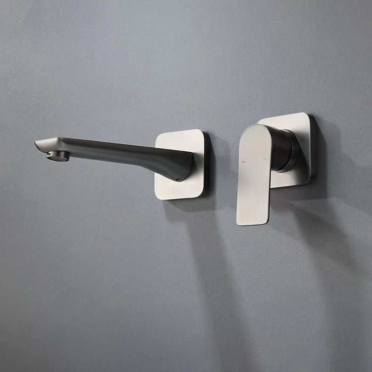 Wall Mounted Bathroom Faucet Waterfall Spout with Lever Handle