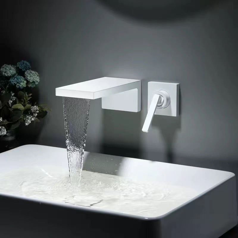 Wall Mounted Bathroom Faucet Waterfall Spout with Lever Handle