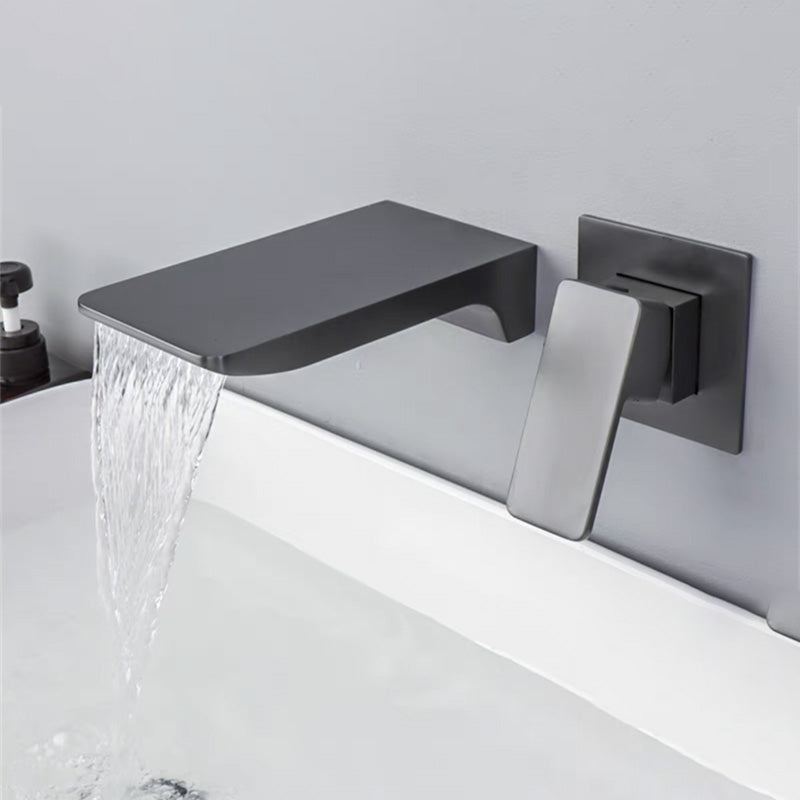 Wall Mounted Bathroom Faucet Waterfall Spout with Lever Handle