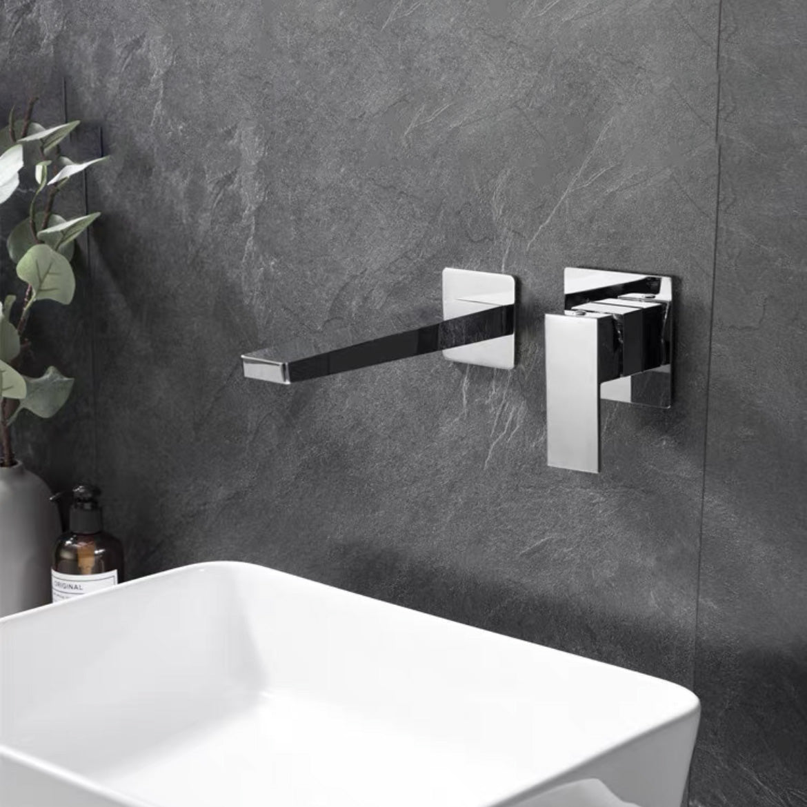 Wall Mounted Bathroom Faucet Waterfall Spout with Lever Handle