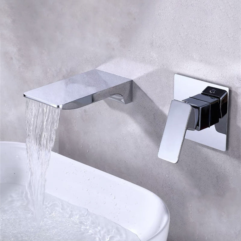 Wall Mounted Bathroom Faucet Waterfall Spout with Lever Handle