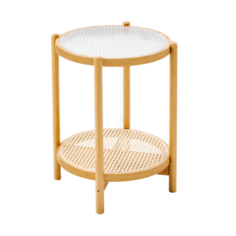 Tropical Coffee Table Glass 4 Legs Storage Round Coffee Cocktail Table