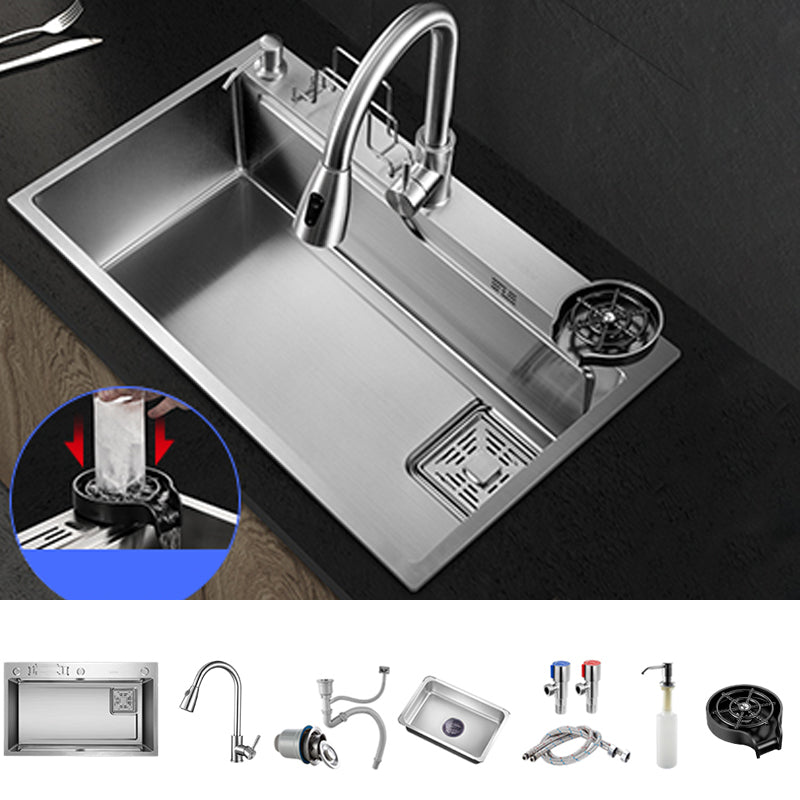 Modern Kitchen Sink Single Bowl Overflow Hole Stainless Steel Workstation Sink with Faucet