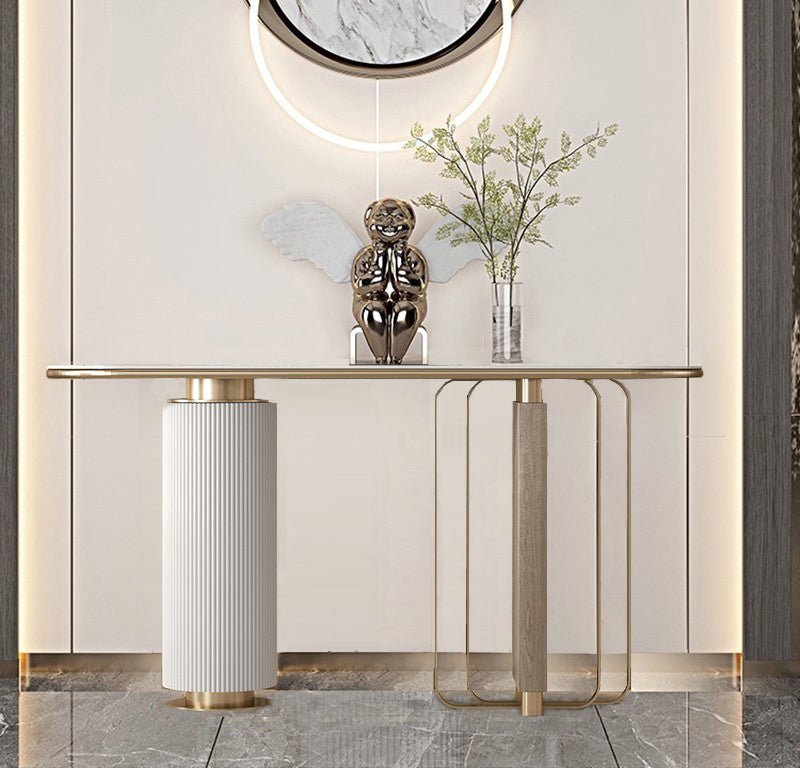 14 inch Wide Glam Accent Table Oval Stone Console Table for Hall