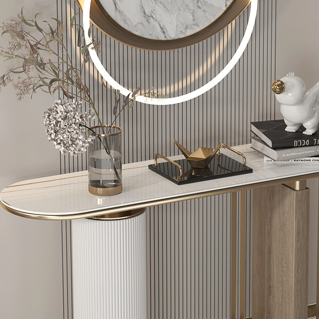 14 inch Wide Glam Accent Table Oval Stone Console Table for Hall