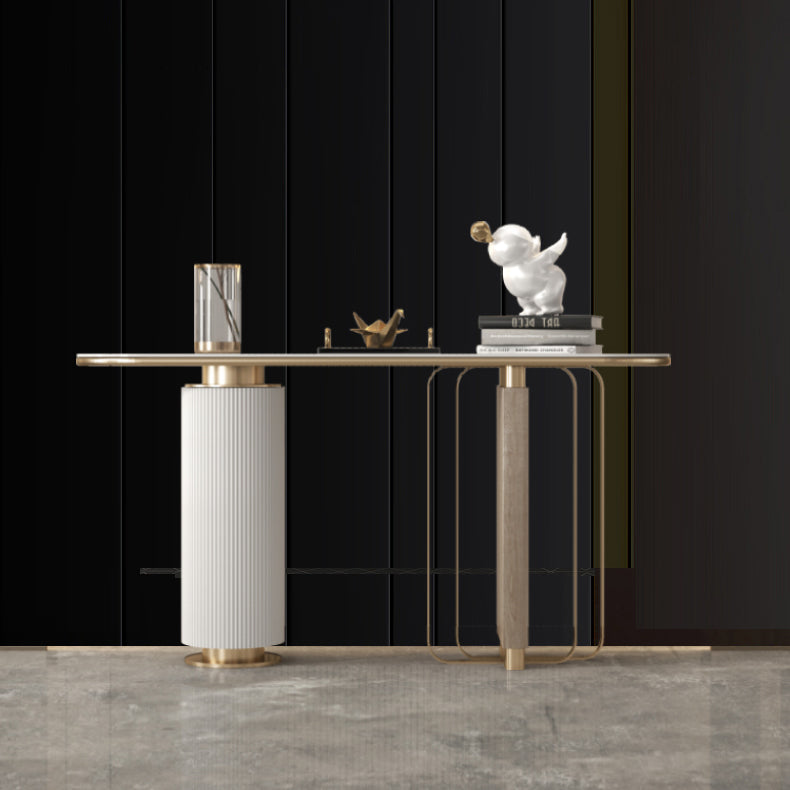 14 inch Wide Glam Accent Table Oval Stone Console Table for Hall