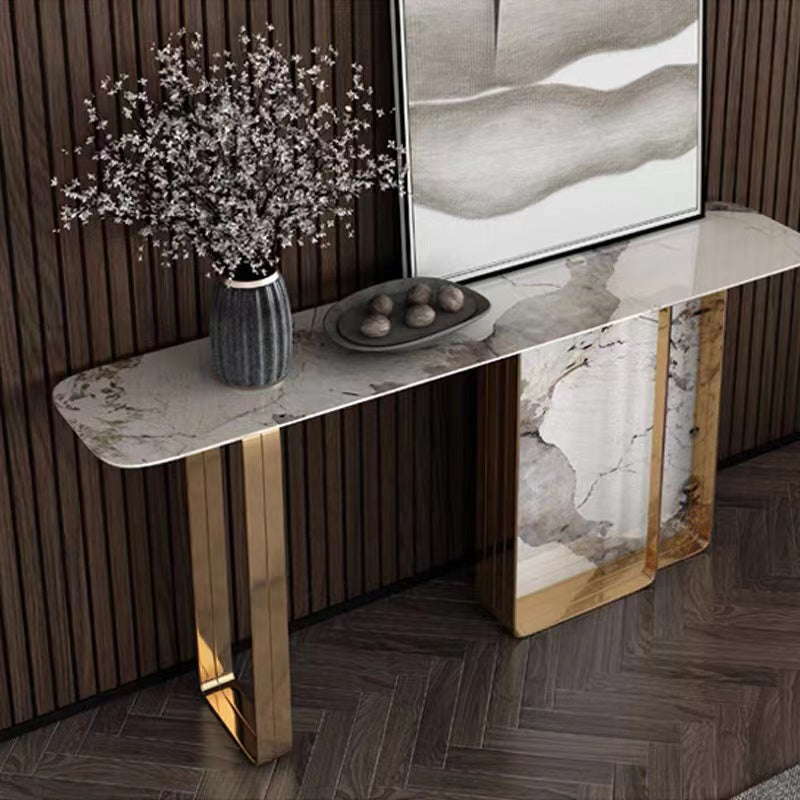 14 inch Wide Glam Accent Table Rectangle Stone Console Table for Hall