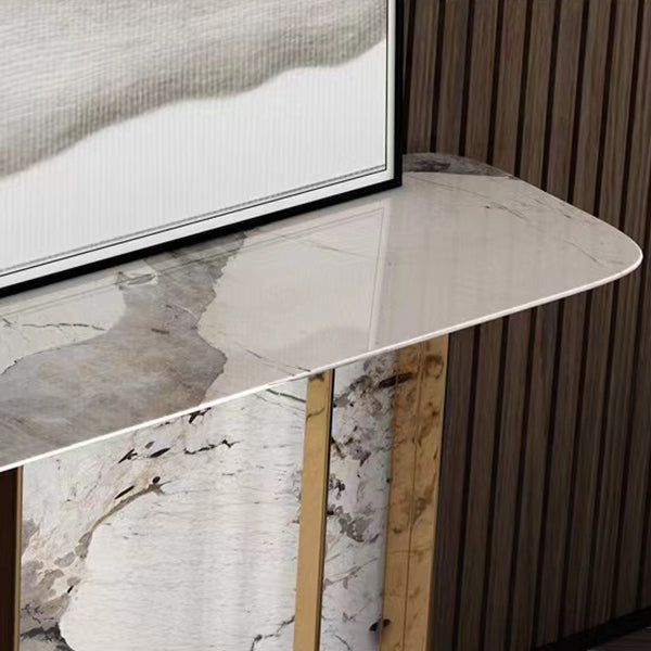 14 inch Wide Glam Accent Table Rectangle Stone Console Table for Hall