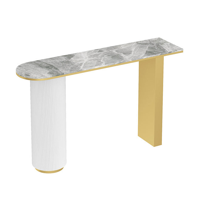 14 inch Wide Glam Console Table Oval Stone Stain Resistant Accent Table for Hall