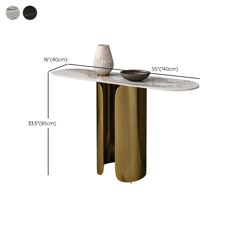 16 inch Wide Glam Console Table Oval Shape Stone Accent Table for Hall