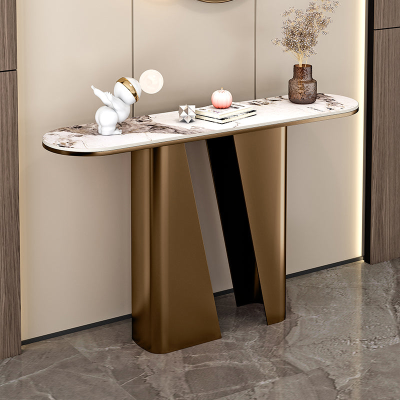 14 inch Wide Glam Accent Table Oval Shape Stone Console Table