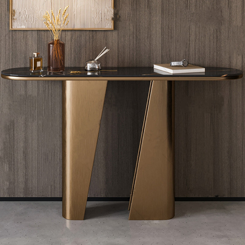 14 inch Wide Glam Accent Table Oval Shape Stone Console Table