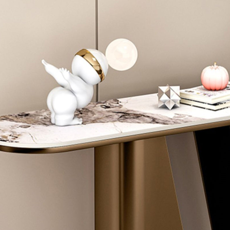 14 inch Wide Glam Accent Table Oval Shape Stone Console Table