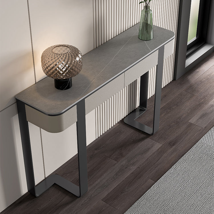 14 inch Wide Glam Console Table Half Moon Marble Accent Table