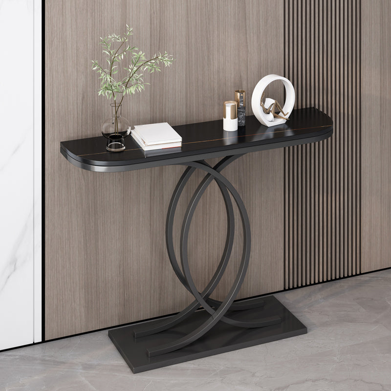 12 inch Wide Accent Table Glam style Stone Half Moon Console Table for Hall