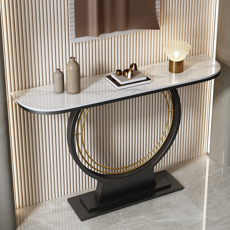 12 Inch Wide Accent Table Half Moon Stone Console Table for Hall