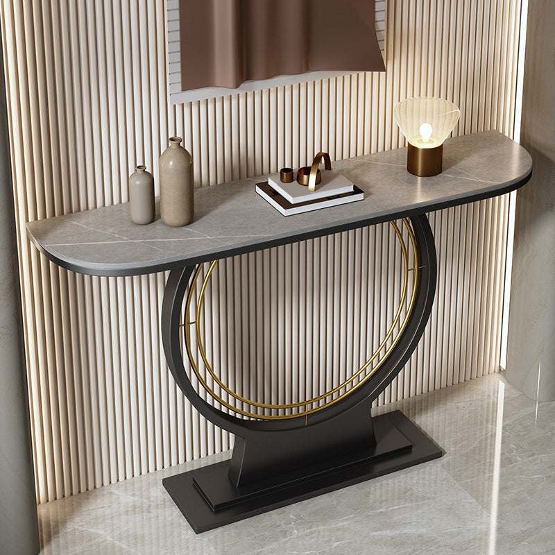 12 Inch Wide Accent Table Half Moon Stone Console Table for Hall
