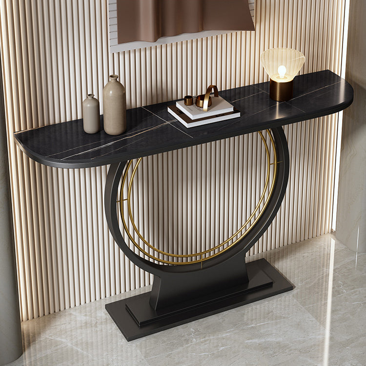 12 Inch Wide Accent Table Half Moon Stone Console Table for Hall