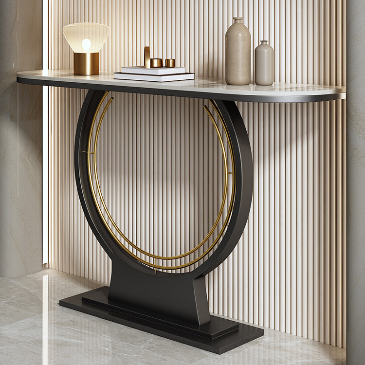 12 Inch Wide Accent Table Half Moon Stone Console Table for Hall