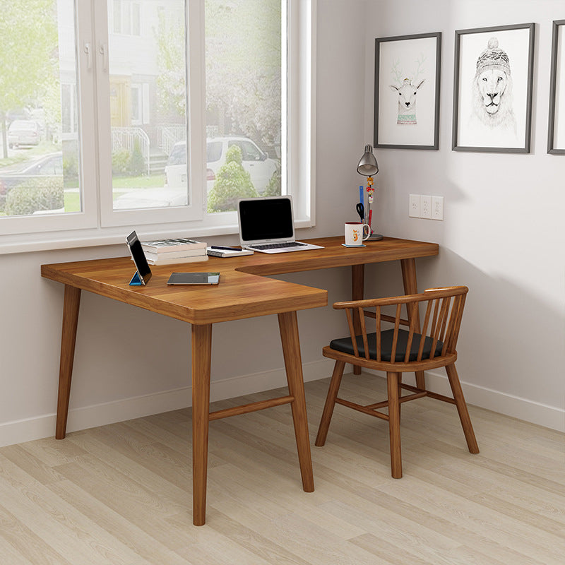Solid Wood Corner Writing Desk Modern 29.53-inch Tall Office Desk with H-Base