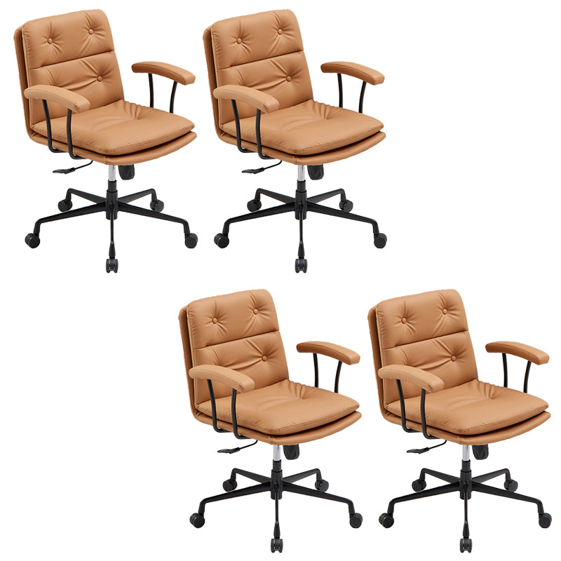 Padded Arms Chair Leather Adjustable Seat Height Desk Chair with Wheels