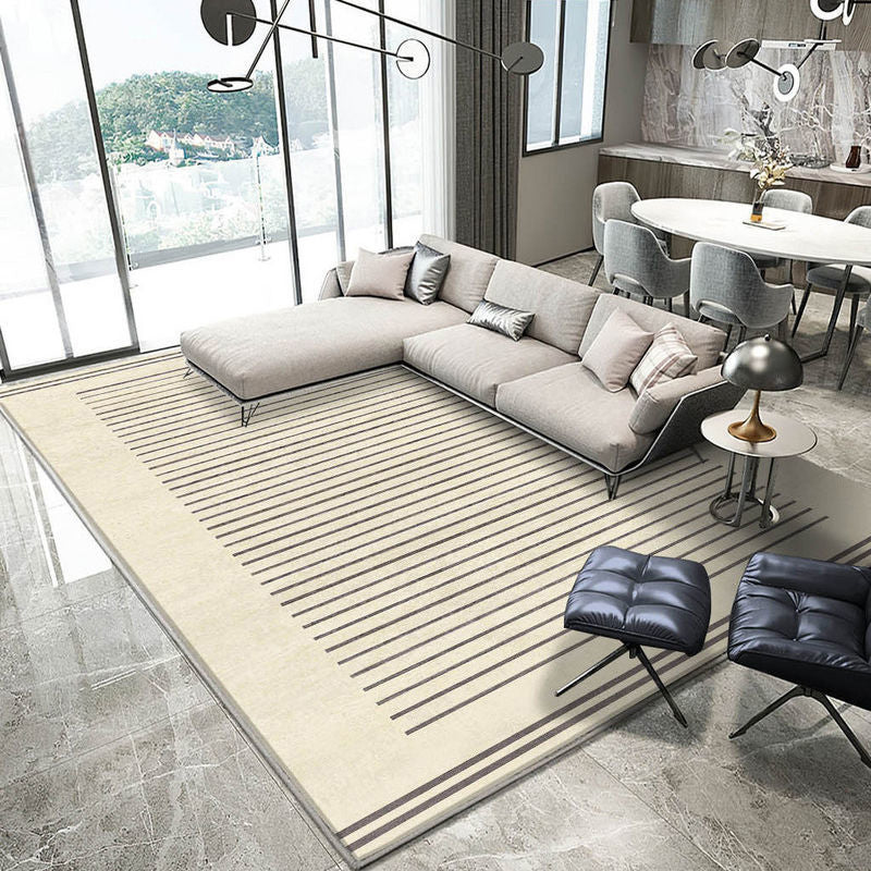Brown Modern Carpet Striped Polyester Carpet Washable Carpet for Home Decor