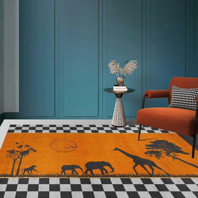 Orange Modern Carpet Polyester Graphic Area Carpet Washable Carpet for Drawing Room