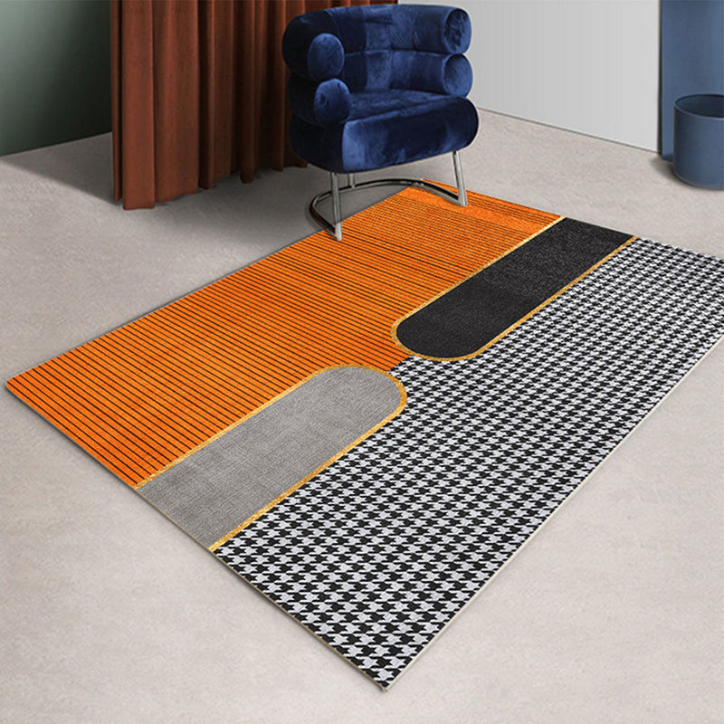 Orange Modern Carpet Polyester Graphic Area Carpet Washable Carpet for Drawing Room