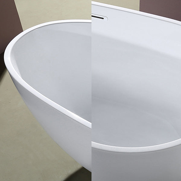 Modern Oval Bath White Acrylic Soaking Freestanding Back to Wall   Bathtub