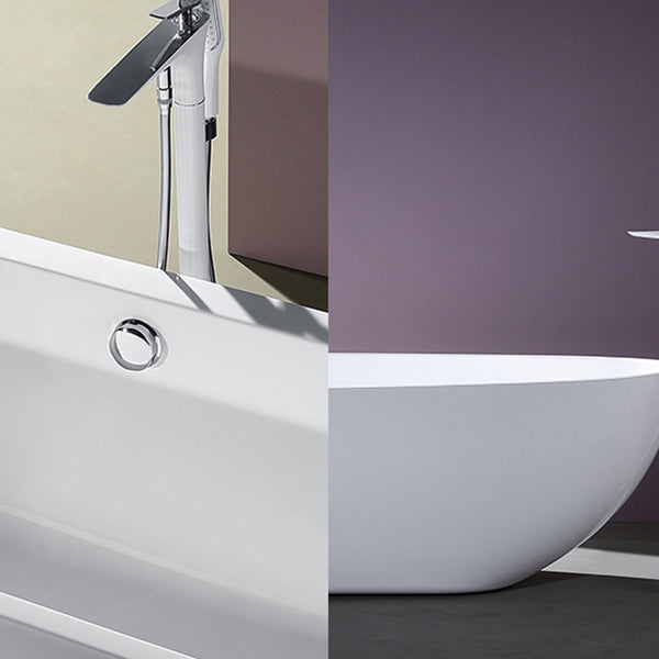 Modern Oval Bath White Acrylic Soaking Freestanding Back to Wall   Bathtub