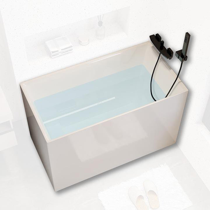 White Acrylic Bathtub Freestanding Soaking Rectangular Modern Bath
