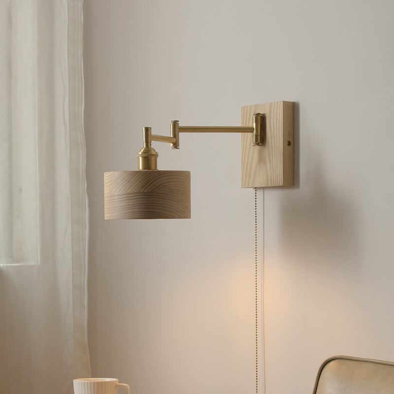 Contemporary Wood Wall Sconce Lighting Cylinder Shape Wall Lamp for Bedroom