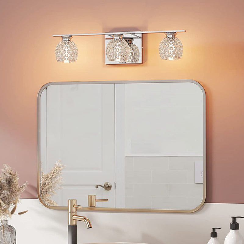 Silver Modern Metal Wall Sconce Ball Shape Vanity Lamp with Glass Shade for Bathroom