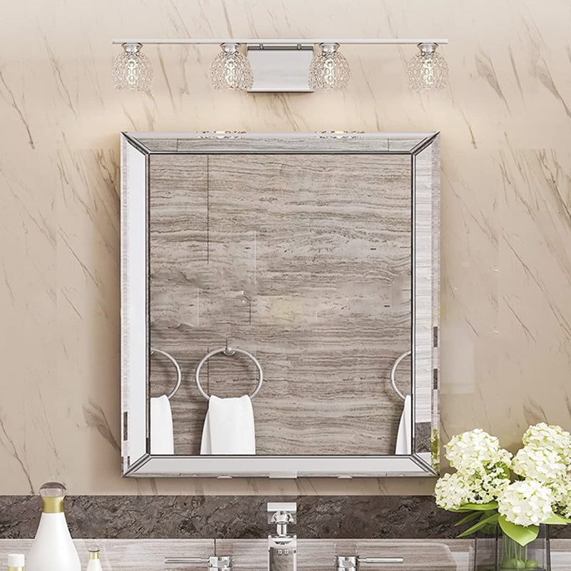 Silver Modern Metal Wall Sconce Ball Shape Vanity Lamp with Glass Shade for Bathroom