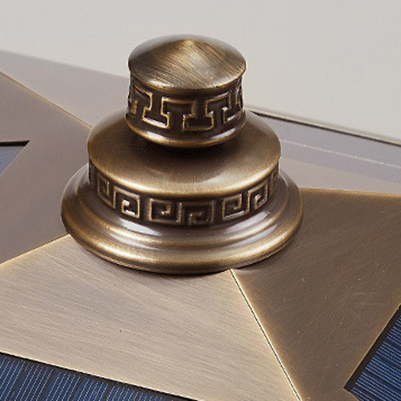 Rectangle Shape Metal Solar Pillar Lamp Modern Outdoor Waterproof Light in Bronze