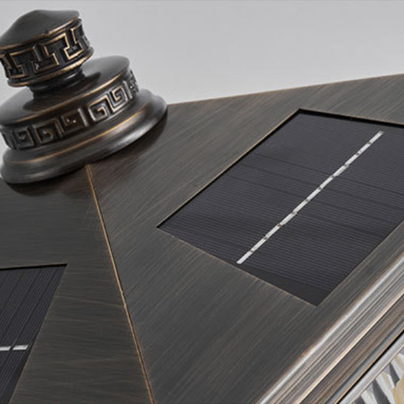 Rectangle Shape Metal Solar Pillar Lamp Modern Outdoor Waterproof Light in Bronze