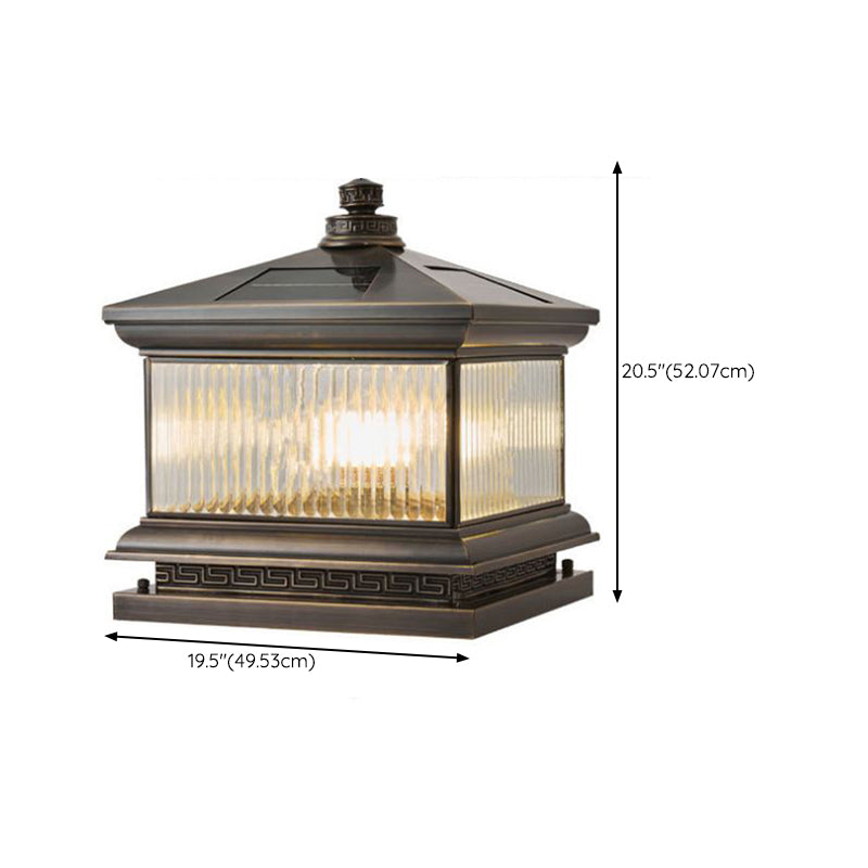 Rectangle Shape Metal Solar Pillar Lamp Modern Outdoor Waterproof Light in Bronze