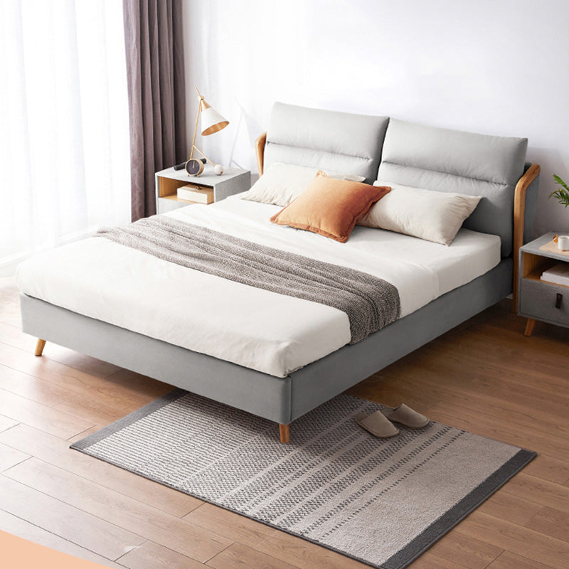 Solid Color Panel Bed Faux Leather Upholstered Headboard Standard Bed