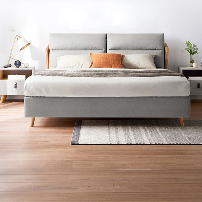 Solid Color Panel Bed Faux Leather Upholstered Headboard Standard Bed