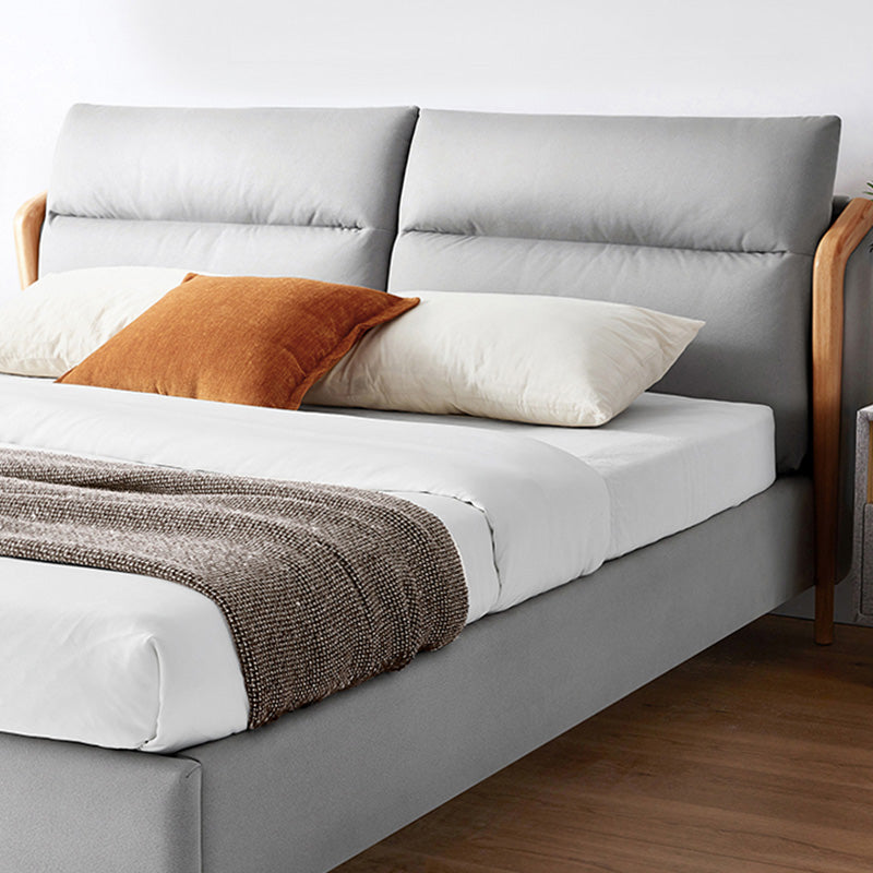 Solid Color Panel Bed Faux Leather Upholstered Headboard Standard Bed