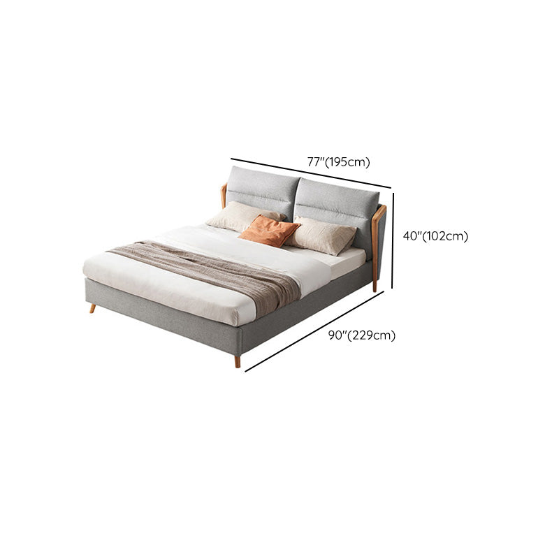 Solid Color Panel Bed Faux Leather Upholstered Headboard Standard Bed