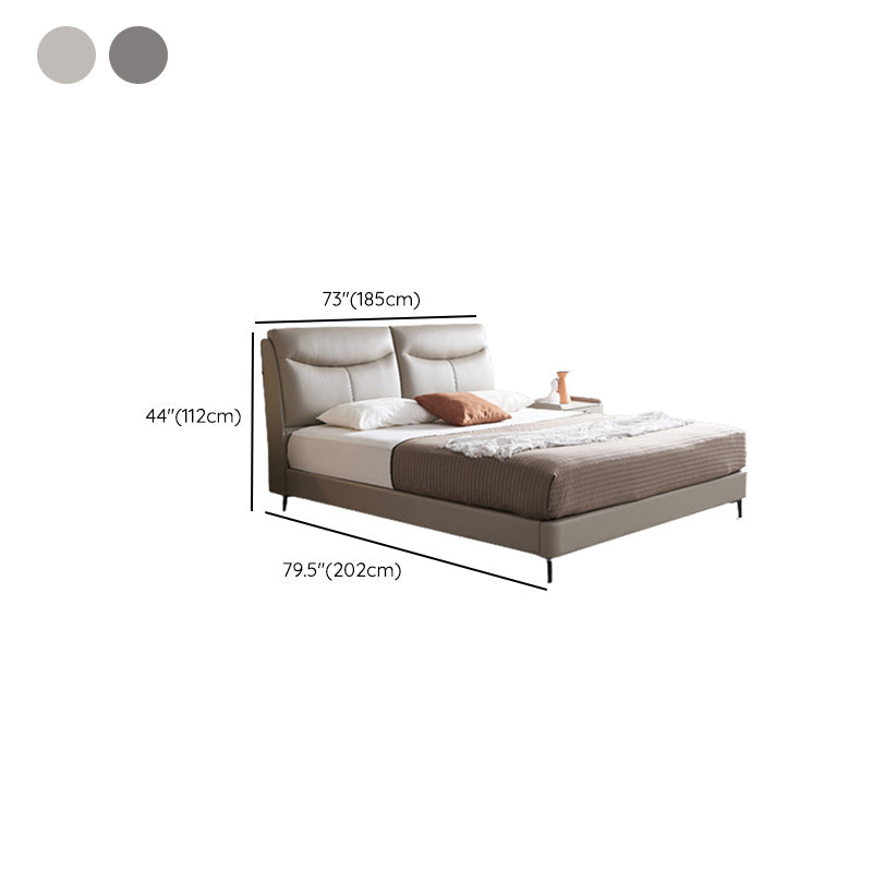 Genuine Leather Panel Bed Solid Color Upholstered Headboard Standard Bed