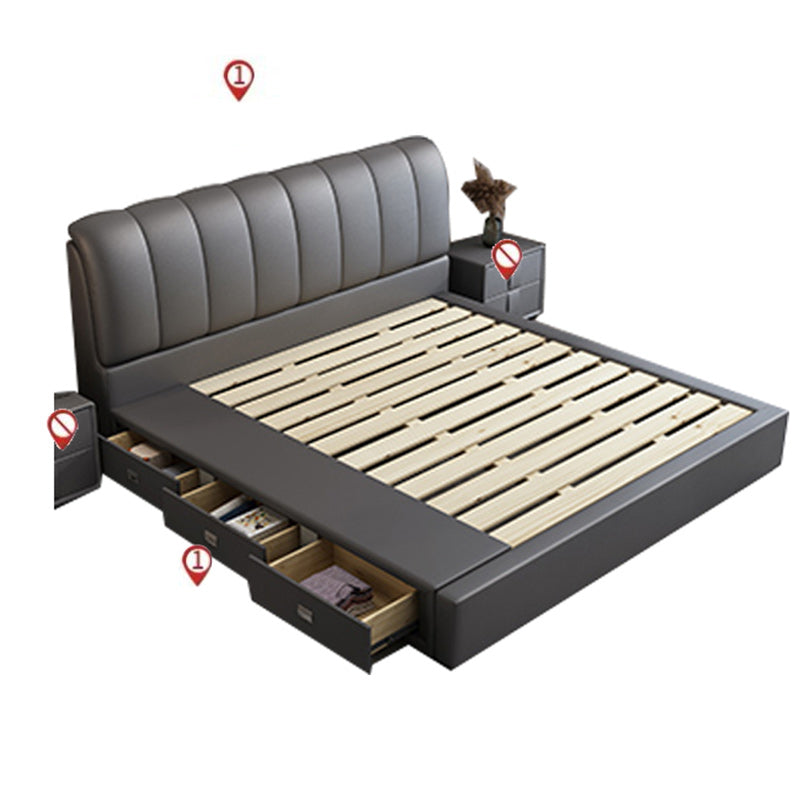 Contemporary Lift Up Storage Upholstered Headboard Solid Color Bed Frame