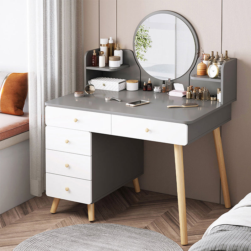 Contemporary Rubberwood Make-up Vanity with Mirror and Stool