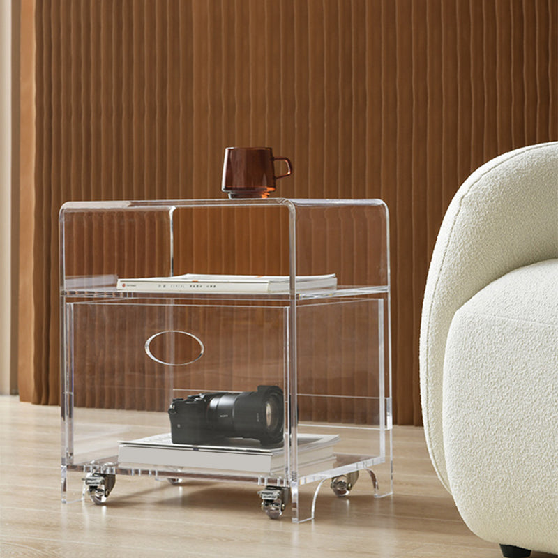 12" Wide Contemporary Corner Table Acrylic End Table with Storage